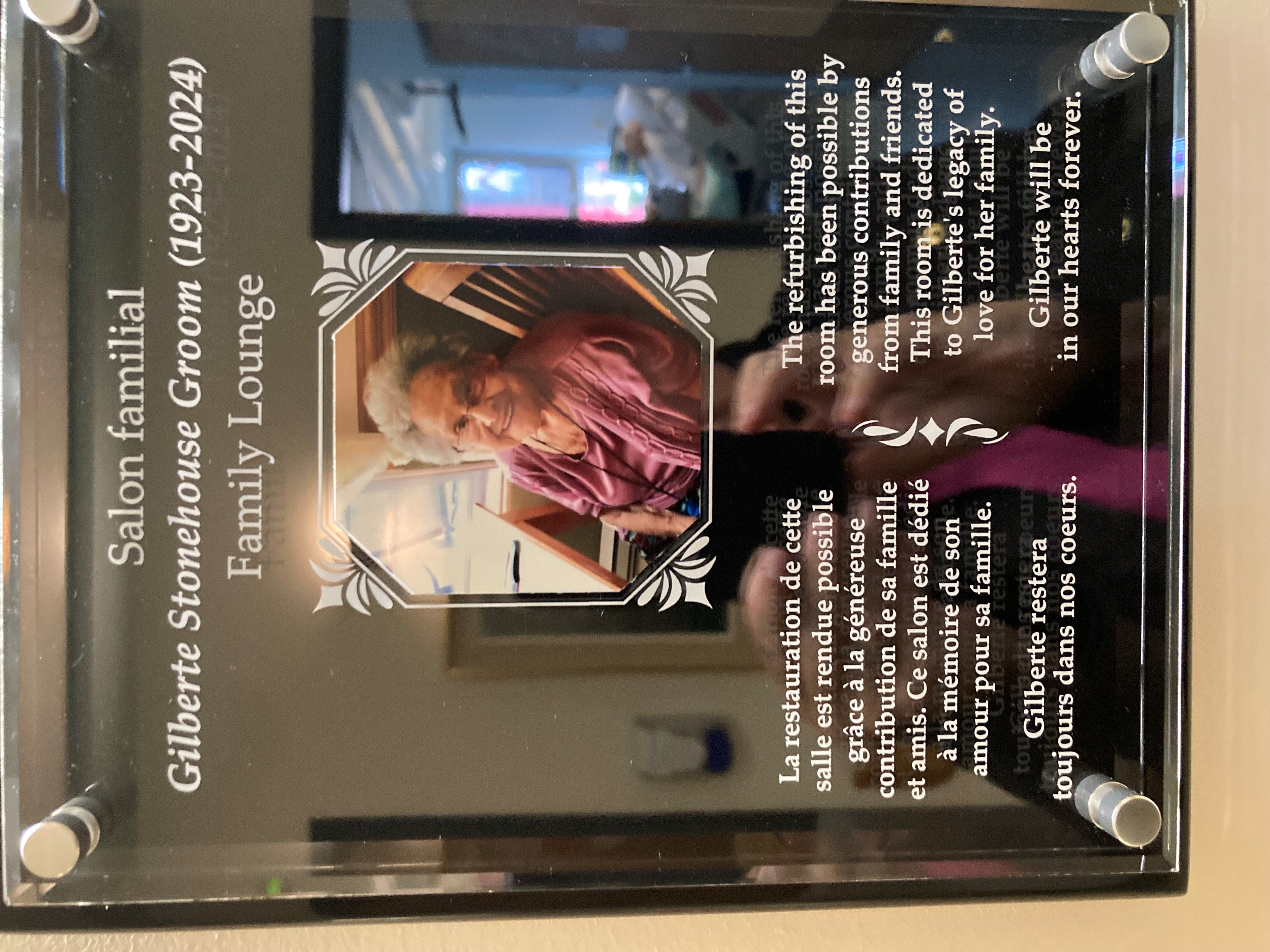 Hommage à Mme Gilberte Stonehouse