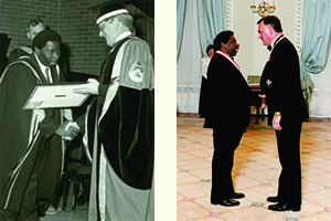 Oliver a reçu six doctorats honorifiques au cours de sa vie. À droite, Oliver accepte l'Ordre du Canada, l'un des nombreux prix prestigieux qu'il a reçus.